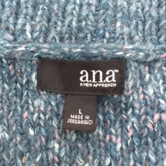 a.n.a. Marbled Chunky Style Knit V-Neck Sweater - Teal, Pink and White - Large - Picture 3 of 8